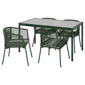 IKEA SEGERÖN СЕГЕРЕН, стіл та 4 стільці із підлокітниками, зовнішній темно-зелений/фресонський/дувхольменський смугастий візерунок, 147 см 395.329.60 фото