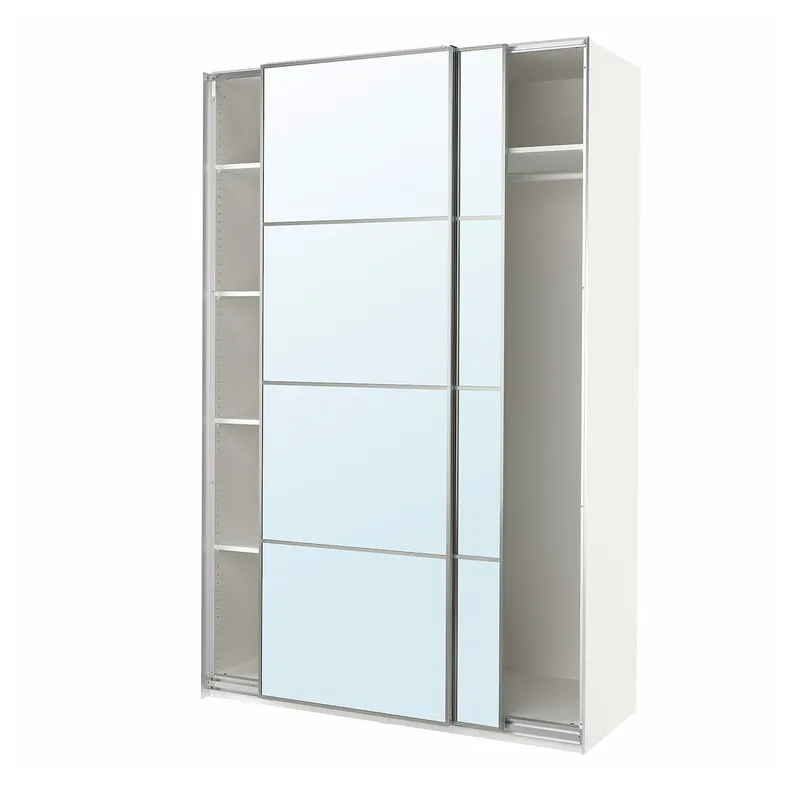 IKEA PAX ПАКС / AULI АУЛИ, гардероб с раздвижными дверьми, белый / зеркальный, 150x66x236 см 995.613.08 фото №1