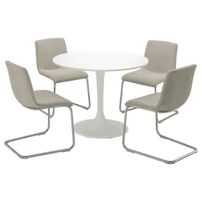 IKEA DOCKSTA ДОКСТА / LUSTEBO ЛУСТЕБУ, стіл+4 стільці, білий хром / віарп бежевий / коричневий, 103 см 595.235.30 фото