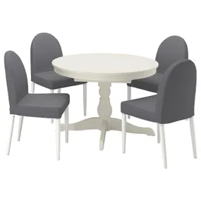 IKEA INGATORP ІНГАТОРП / DANDERYD ДАНДЕРЮД, стіл+4 стільці, білий білий/ВІССЛЕ сірий, 110/155 см 994.839.52 фото