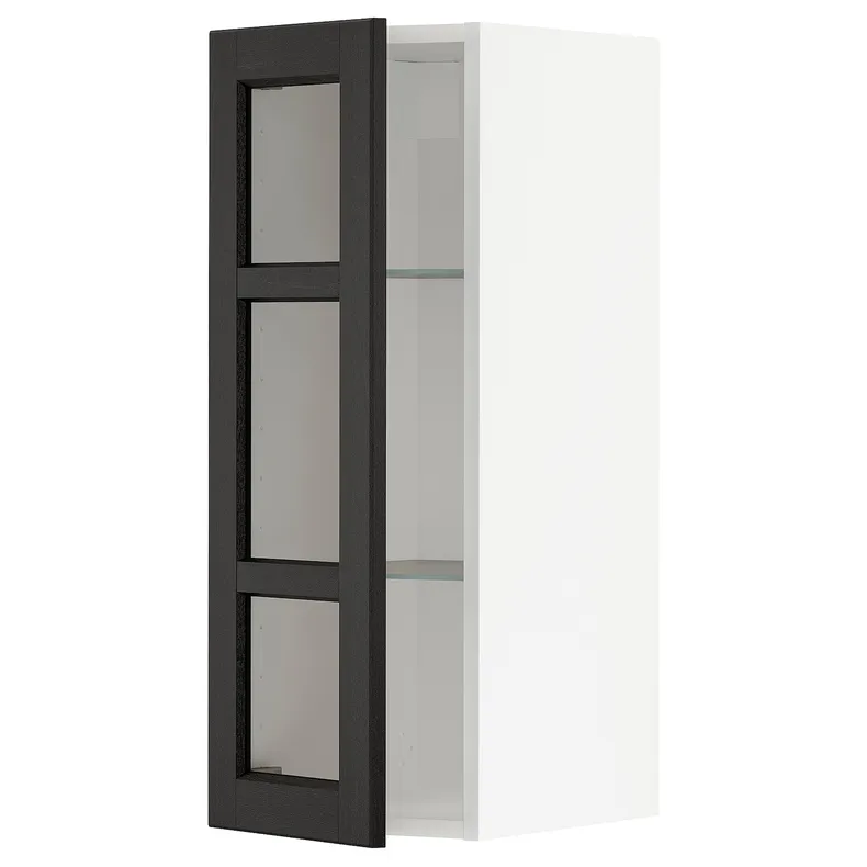 IKEA METOD МЕТОД, навісна шафа,полиці / скляні дверцята, білий / ЛЕРХЮТТАН чорна морилка, 30x80 см 494.659.84 фото №1