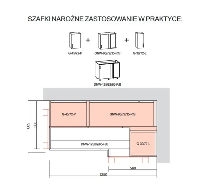 BRW Кухонна кутова шафа Sole L6 правая чорна матова вбудовується в кут 125x82см, чорний/чорний матовий FM_DNW_125/82/65_P/B-CA/CAM фото №4