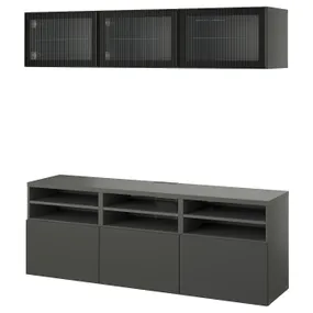 IKEA BESTÅ БЕСТО, шкаф для ТВ, комбин / стеклян дверцы, темно-серый Lappviken / Fällsvik антрацит, 180x42x192 см 395.079.13 фото