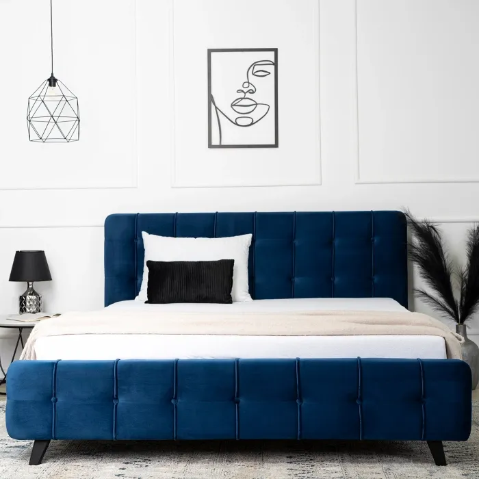 Кровать двуспальная бархатная MEBEL ELITE LINO Velvet, 160x200 см, синий фото №4