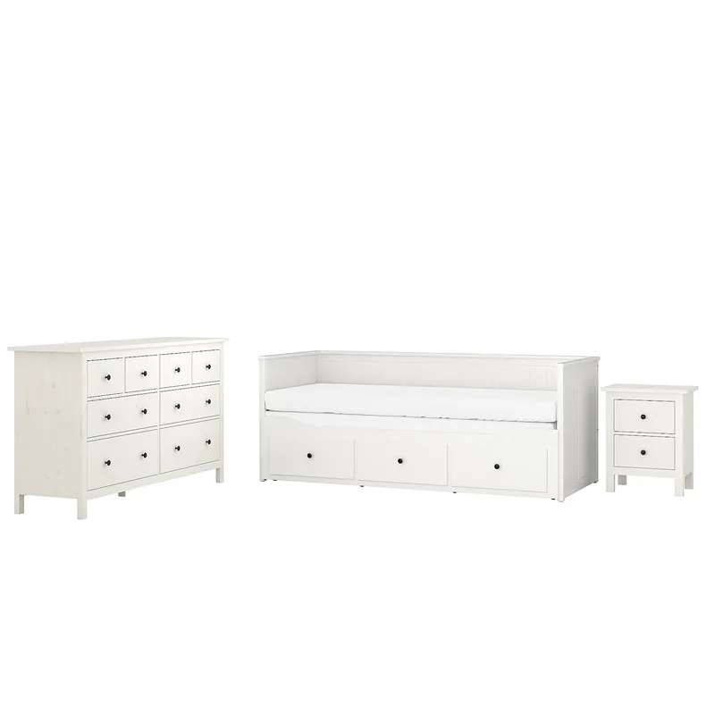 IKEA HEMNES ХЕМНЕС, меблі для спальні, комплект із 3 предметаетів, біла морилка, 80x200 см фото №1