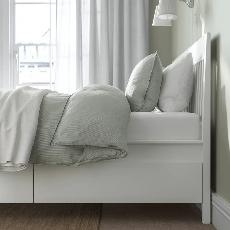 IKEA IDANÄS ИДАНЭС, каркас кровати с ящиками, белый / Лёнсет, 160x200 см 493.922.28 фото №4