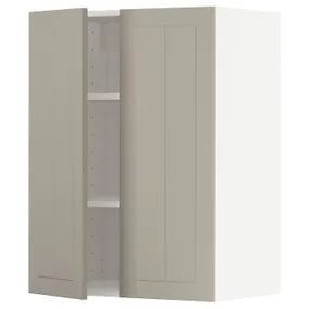 IKEA METOD МЕТОД, навісна шафа з полицями / 2 дверцят, білий / стенсундський бежевий, 60x80 см 494.607.88 фото