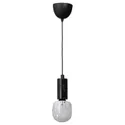 IKEA MARKFROST МАРКФРОСТ / MOLNART МОЛЬНАРТ, підвісний світильник із лампою, чорний мармур / трубоподібний білий / прозоре скло 994.945.64 фото thumb №1