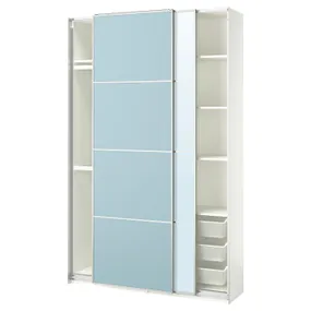 IKEA PAX ПАКС / MEHAMN / AULI МЕХАМН / АУЛИ, гардероб с раздвижными дверьми, белый 2стр / светло-голубое зеркало, 150x44x236 см 195.517.04 фото