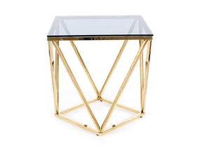 Журнальний столик скляний SIGNAL SILVER B, 50x50 см, димчасте скло / золото фото