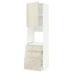 IKEA METOD МЕТОД / MAXIMERA МАКСІМЕРА, висока шафа д / духов з дверц / 3 шухл, білий / Voxtorp високий глянець світло-бежевий, 60x60x220 см 794.672.60 фото