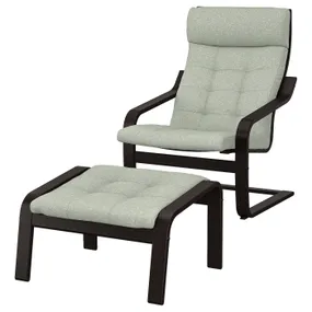 IKEA POÄNG ПОЕНГ, крісло та підставка для ніг, чорно-коричневий/ГУННАРЕД світло-зелений 995.019.27 фото