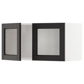 IKEA METOD МЕТОД, шафа навісна із 2 скляними дверцят, білий / ЛЕРХЮТТАН чорна морилка, 80x40 см 794.691.03 фото
