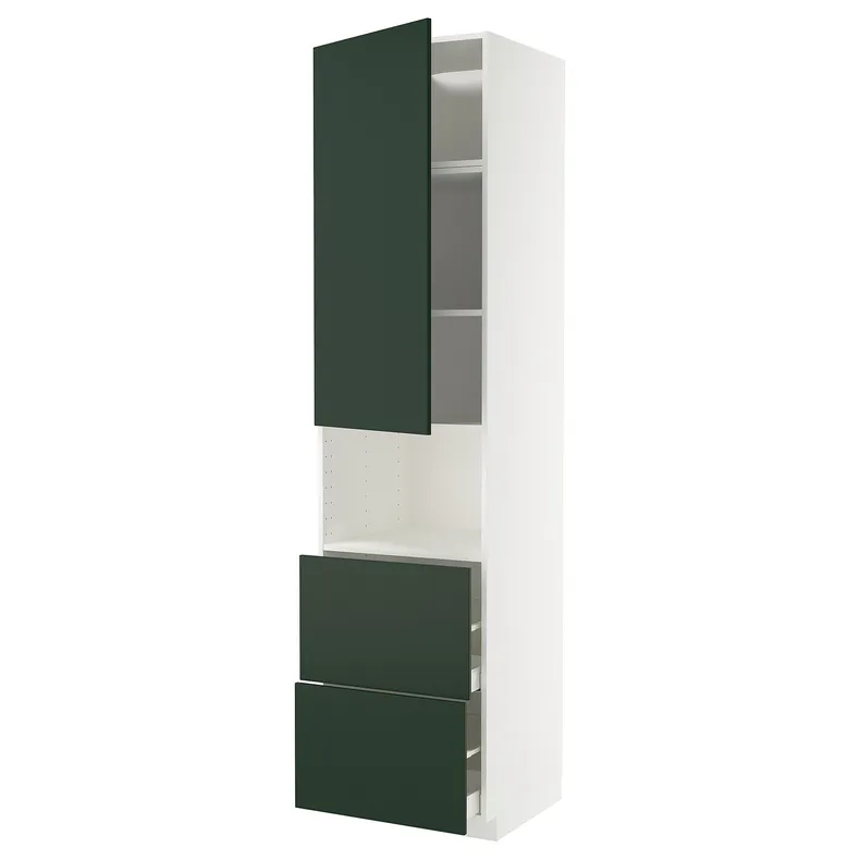 IKEA METOD МЕТОД / MAXIMERA МАКСІМЕРА, висока шафа для мікрох печі, 2 шухл, білий / Хавсторп темно-зелений, 60x60x240 см 695.565.58 фото №1