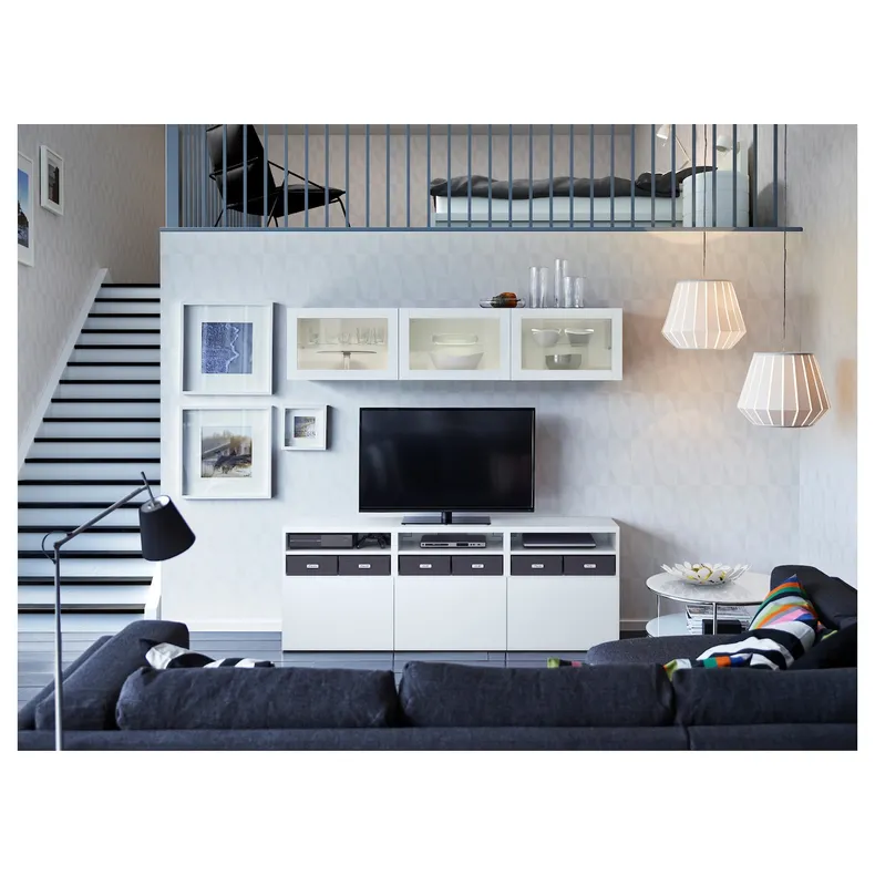 IKEA BESTÅ БЕСТО, шкаф для ТВ, комбин / стеклян дверцы, белый / Лапвикен белое прозрачное стекло, 180x42x192 см 994.071.90 фото №13