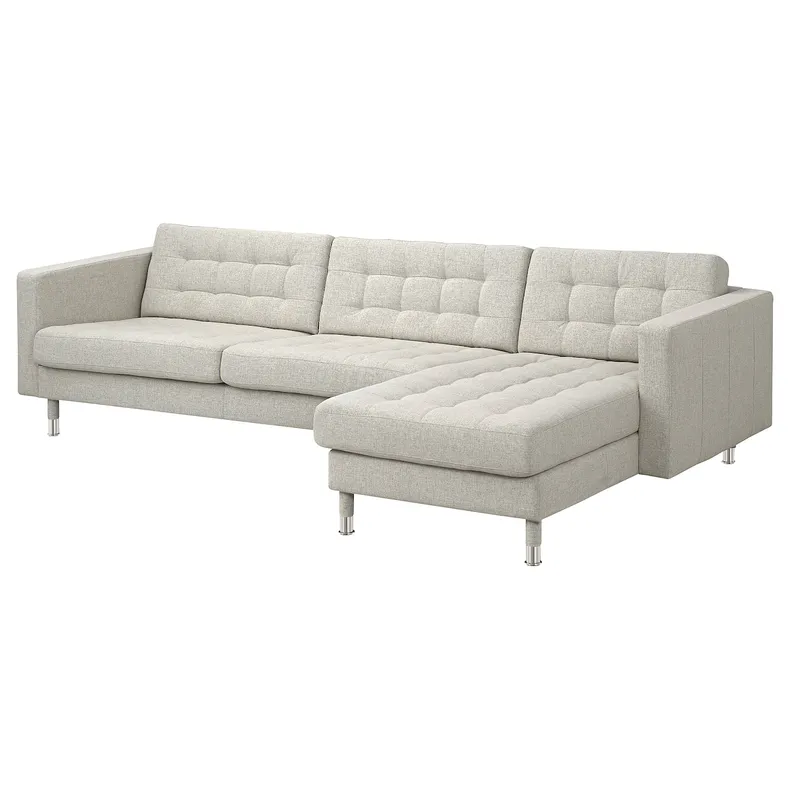 IKEA LANDSKRONA ЛАНДСКРУНА, 4-місний диван із кушеткою, Gunnared бежевий / метал 494.353.41 фото №1