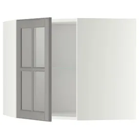 IKEA METOD МЕТОД, кутова настін шафа, полиці / скл двер, білий / сірий Бодбін, 68x60 см 493.949.63 фото
