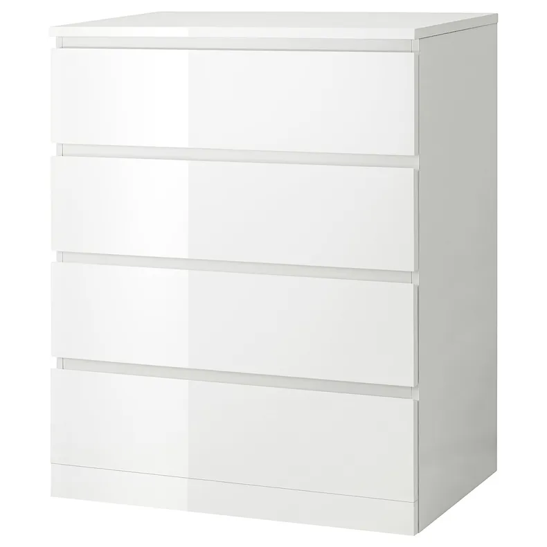 IKEA MALM МАЛЬМ, комод с 4 ящиками, белый глянец, 80x100 см 504.240.54 фото №1
