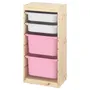 IKEA TROFAST ТРУФАСТ, комбінація для зберіган +контейнери, світла сосна, пофарбована в білий/рожевий колір, 44x30x91 см 193.380.54 фото