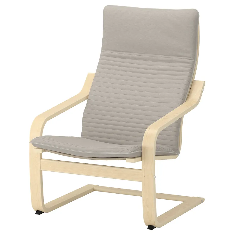 IKEA POÄNG ПОЭНГ, кресло с табуретом для ног, окл береза / Книса светло-бежевый 694.842.36 фото №3