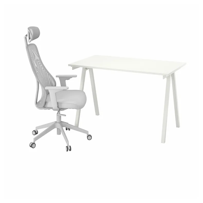 IKEA TROTTEN ТРОТТЕН / MATCHSPEL МАТЧСПЕЛЬ, стіл і стілець, білий/світло-сірий 495.376.98 фото №1