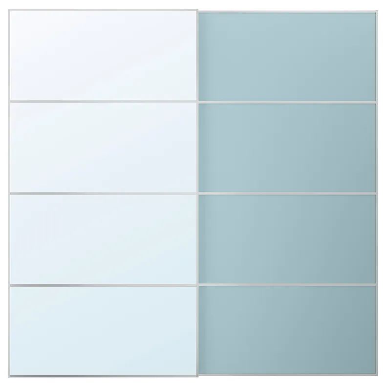 IKEA MEHAMN / AULI МЕХАМН / АУЛИ, пара раздвижных дверей, алюминий 2стр / светло-голубое зеркало, 200x201 см 595.521.84 фото №1