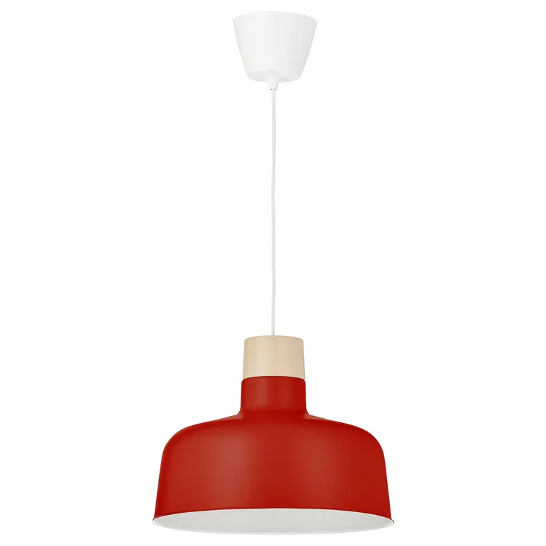 IKEA BUNKEFLO БУНКЕФЛУ, подвесной светильник, красный / берёзовый, 36 см 205.591.72 фото №1