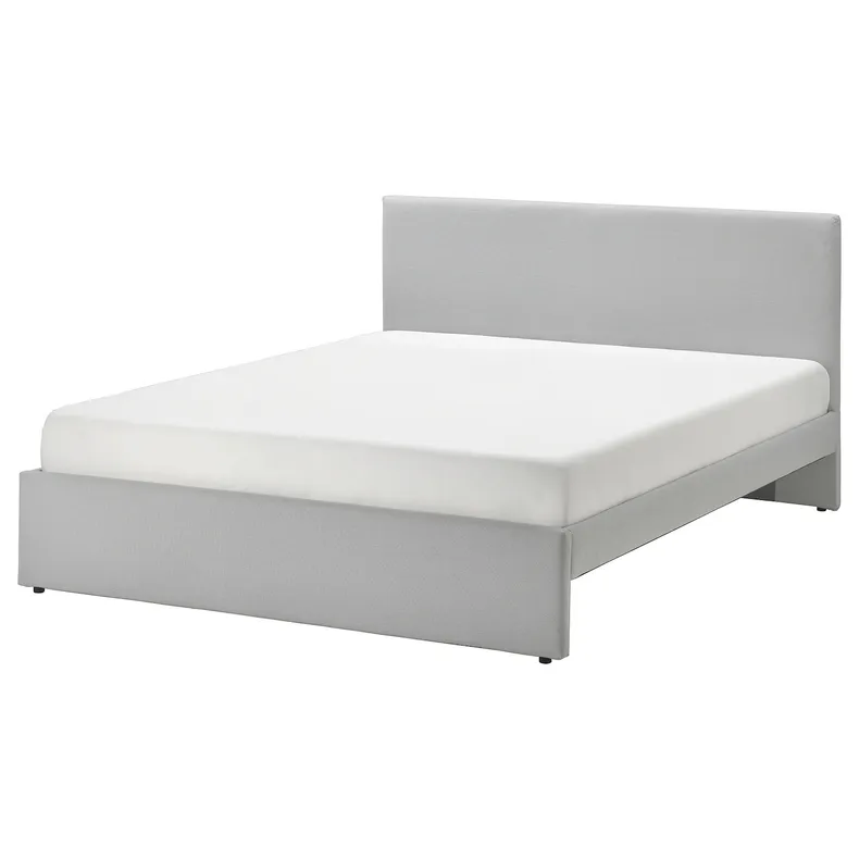 IKEA GLADSTAD ГЛАДСТАД, каркас ліжка з оббивкою, КАБУСА світло-сірий, 140x200 см 604.904.49 фото №1