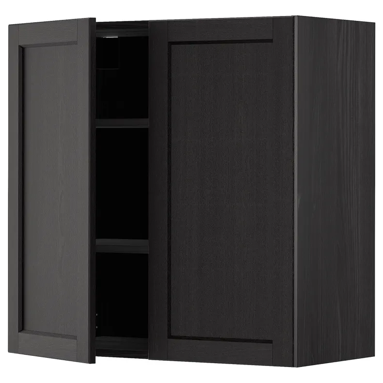 IKEA METOD МЕТОД, навесной шкаф с полками / 2дверцы, черный / Лерхиттан с черными пятнами, 80x80 см 794.689.38 фото №1