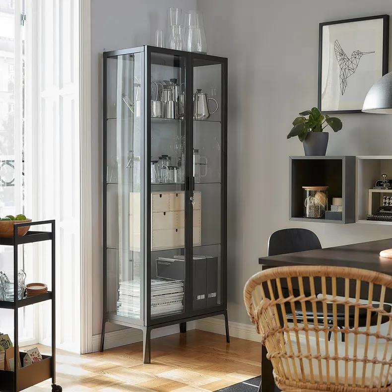 IKEA MILSBO МІЛЬСБУ, шафа зі скляними дверцятами, антрацит, 73x175 см 303.964.48 фото №3
