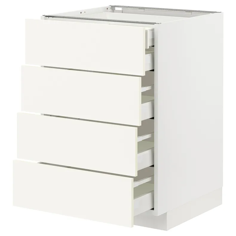 IKEA METOD МЕТОД / MAXIMERA МАКСИМЕРА, напольный шкаф 4фасада / 2нзк / 3срд ящ, белый / Вальстена белый, 60x60 см 095.071.65 фото №1