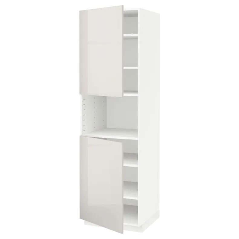 IKEA METOD МЕТОД, вис шафа д / мікрохв печі / 2 двер / пол, білий / Ringhult світло-сірий, 60x60x200 см 594.542.06 фото №1