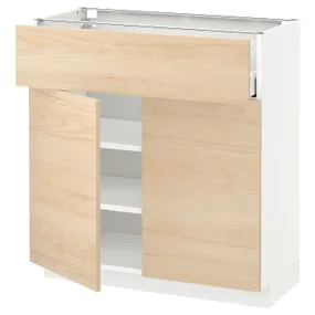 IKEA METOD МЕТОД / MAXIMERA МАКСИМЕРА, напольный шкаф с ящиком / 2дверцами, белый / аскерсундский узор светлый ясень, 80x37 см 094.549.25 фото