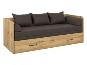 BRW Розкладне ліжко Tetrix дуб вотан 80-160x200 з контейнером для матраца та подушками коричневий, вотан-дуб LOZ/80/160_KPL-DWO/SAWANA_03 фото