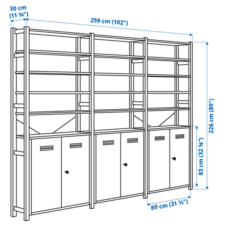 IKEA IVAR ІВАР, 3 секції / шафа / полиці, сосна / білий, 259x30x226 см 694.038.29 фото №6