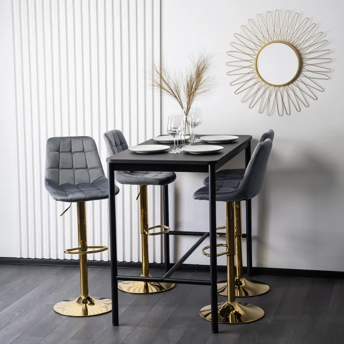 Барный стул бархатный MEBEL ELITE ARCOS Velvet, серый / золотой фото №6