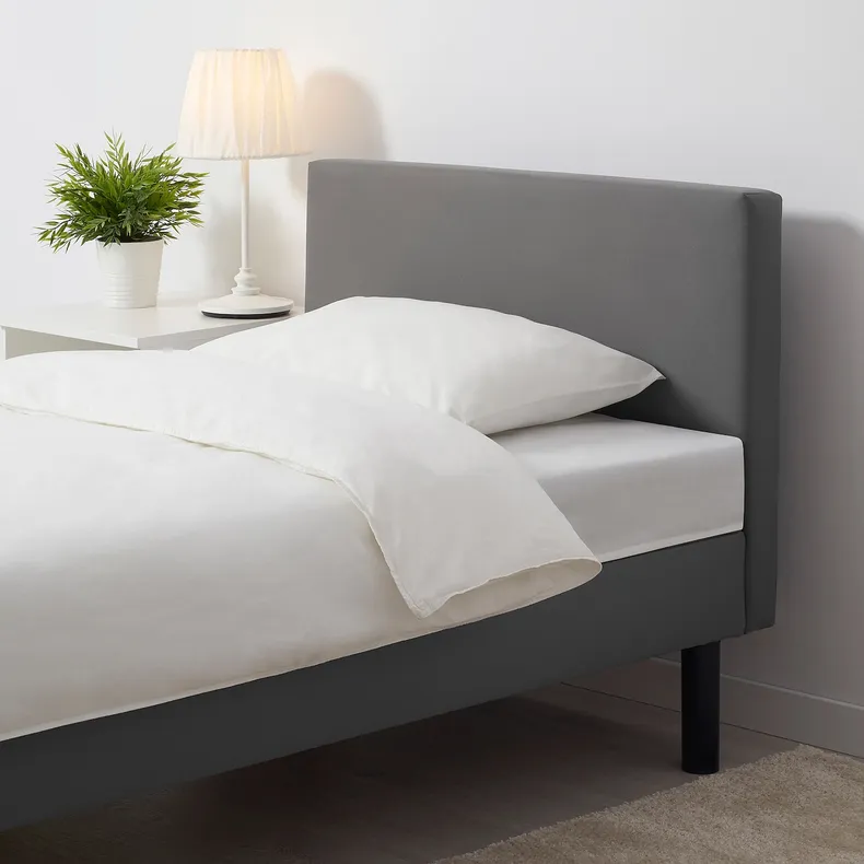 IKEA SVELGEN СВЕЛЬГЕН, каркас ліжка з оббивкою + матрац, з підголовником / сірий, 90x200 см 304.526.51 фото №3