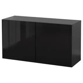 IKEA BESTÅ БЕСТО, настінна комбінація шаф, чорно-коричневий ГЛАССВІК / чорний димчасте скло, 120x42x64 см 594.410.87 фото