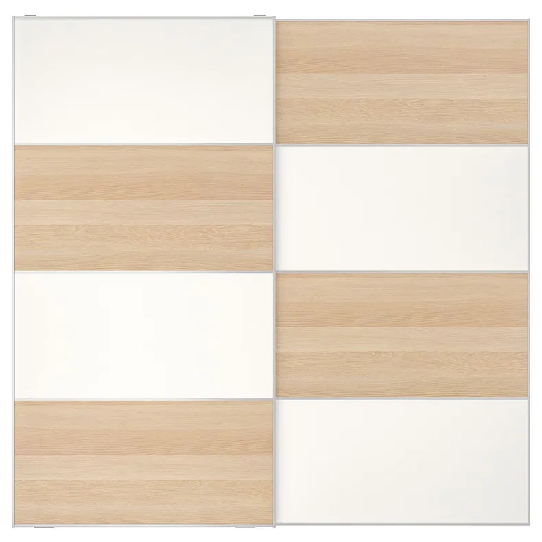 IKEA MEHAMN МЕХАМН, пара раздвижных дверей, 2стр / дуб, окрашенный в белый цвет, 200x201 см 594.397.77 фото №1