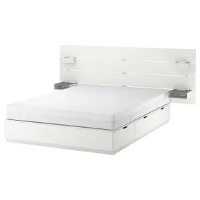 IKEA NORDLI НОРДЛІ, каркас ліжка з відд д / збер і матрац, з узголів'ям білий / ОКРЕХАМН жорсткий, 140x200 см 495.396.21 фото