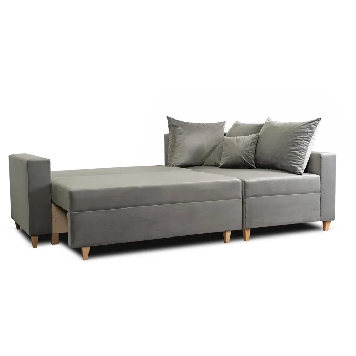 Угловой диван бархатный MEBEL ELITE MARKUS Velvet, 238 см, серый (правый) фото №14