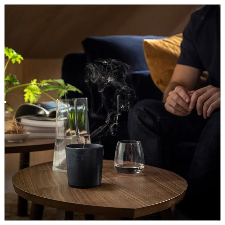 IKEA FRUKTSKOG ФРУКТСКОГ, аром свічка у керамічній склянці, Ветивер і герань / чорна бірюза, 50 годин. 405.558.23 фото №4