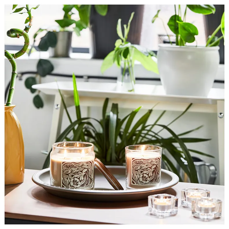 IKEA GLANSLIND ГЛАНСЛІНД, ароматизована свічка у склянці, димчаста ваніль / світло-бежевий, 45 годин. 005.524.21 фото №9