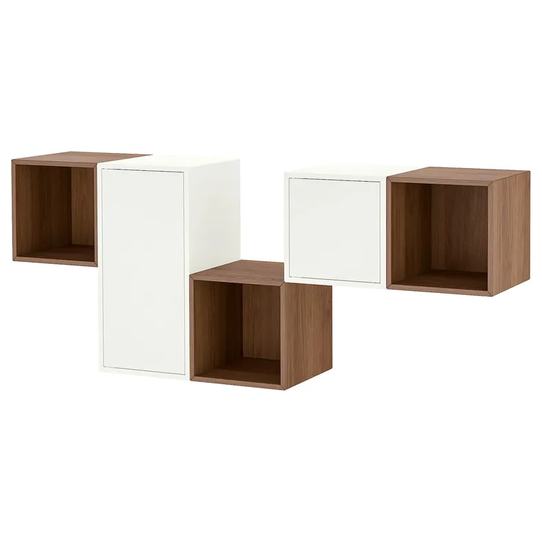 IKEA EKET ЭКЕТ, комбинация настенных шкафов, белый / орех, 175x35x70 см 694.903.17 фото №1