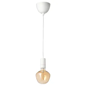 IKEA SUNNEBY СУННЕБЮ / MOLNART МОЛЬНАРТ, підвісний світильник із лампою, біле / дзвіночкоподібне коричневе прозоре скло 094.912.25 фото
