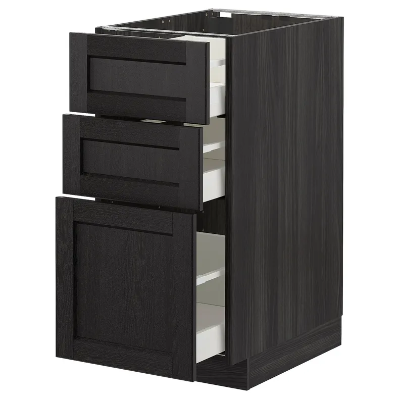 IKEA METOD МЕТОД / MAXIMERA МАКСИМЕРА, напольный шкаф с 3 ящиками, черный / Лерхиттан с черными пятнами, 40x60 см 992.600.27 фото №1