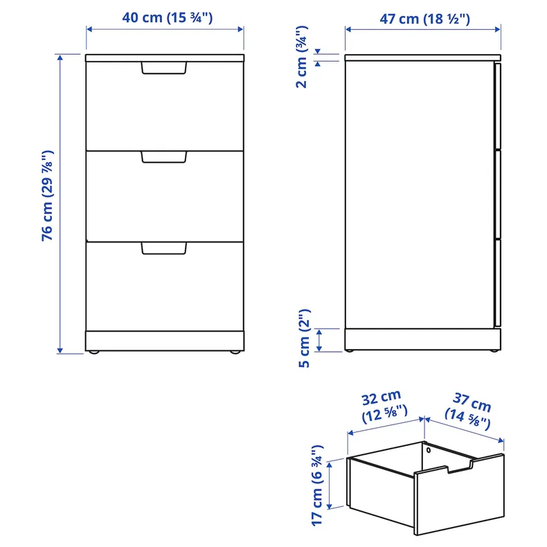 IKEA NORDLI НОРДЛІ, комод із 3 шухлядами, білий, 40x76 см 392.398.35 фото №5