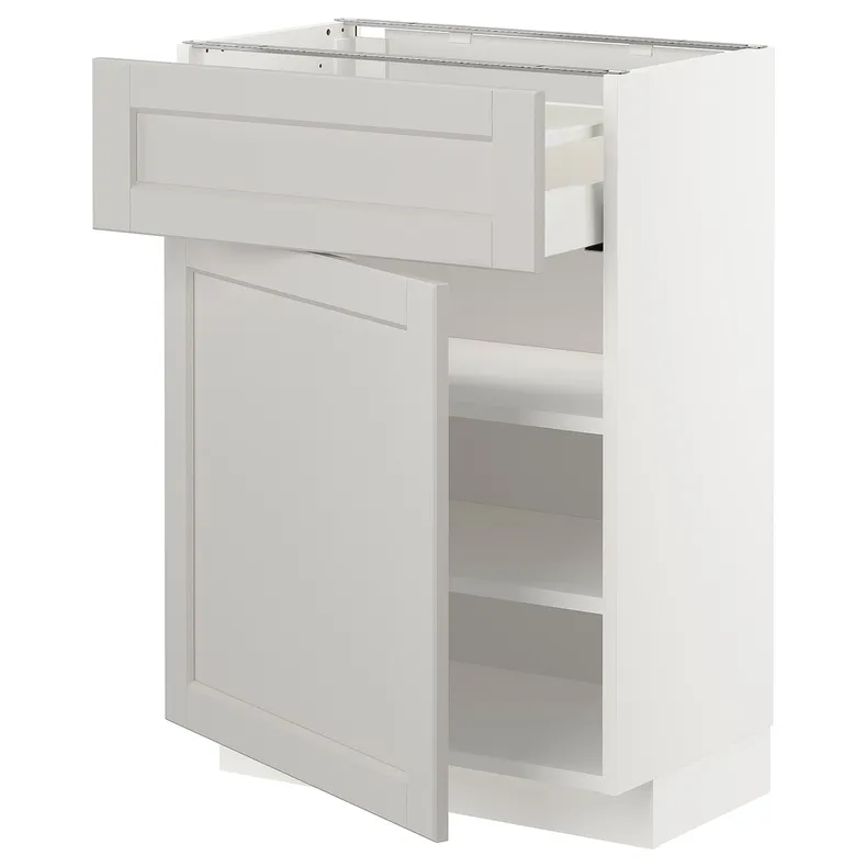 IKEA METOD МЕТОД / MAXIMERA МАКСІМЕРА, підлогова шафа з шухлядами та дверц, білий / світло-сірий Lerhyttan, 60x37 см 394.680.73 фото №1