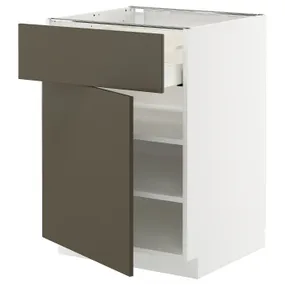 IKEA METOD МЕТОД / MAXIMERA МАКСИМЕРА, напольный шкаф с ящиком/дверцей, белый/гавсторпский коричневый/бежевый, 60x60 см 995.583.44 фото