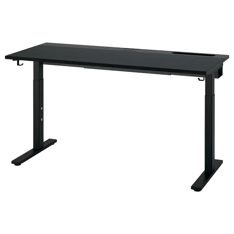 IKEA MITTZON МІТТЗОН, письмовий стіл, шпон ясена, тонований чорним/чорним, 140x60 см 295.280.44 фото №1